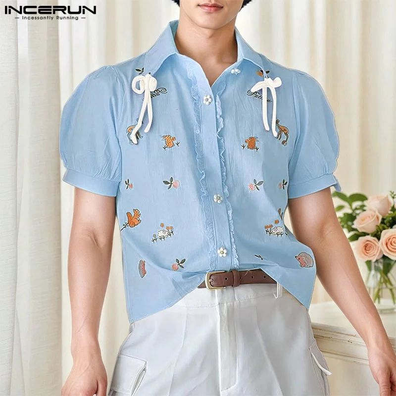 

INCERUN Men Shirt Printing Lapel Short Sleeve Oversize Men Clothing Summer 2025 Streetwear Korean Style Casual Male Shirts S-5XL