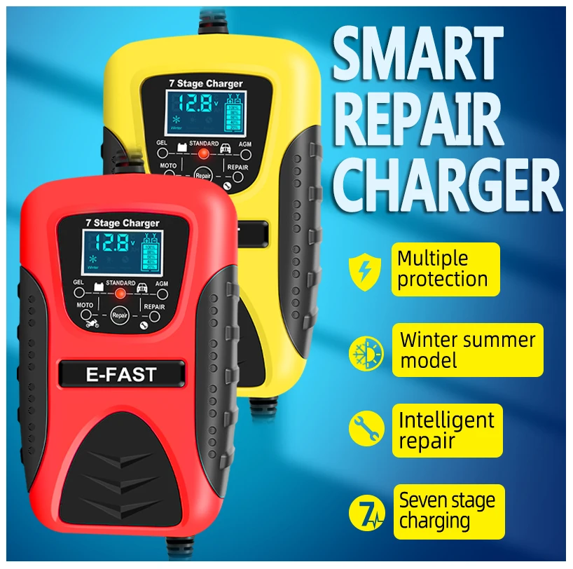 

E-FAST 12V Car Motorcycle Battery Charger lead ACID AGM GEL Maintenance Car And Motorcycle Charger Repairable Battery