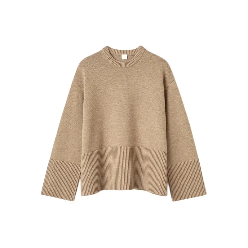 TT @ LUXURY-Sweater for Women, Casual Loose Blend, Round Neck, Long Sleeved Knit Top, Nordic Style, Autumn and Winter, 2024