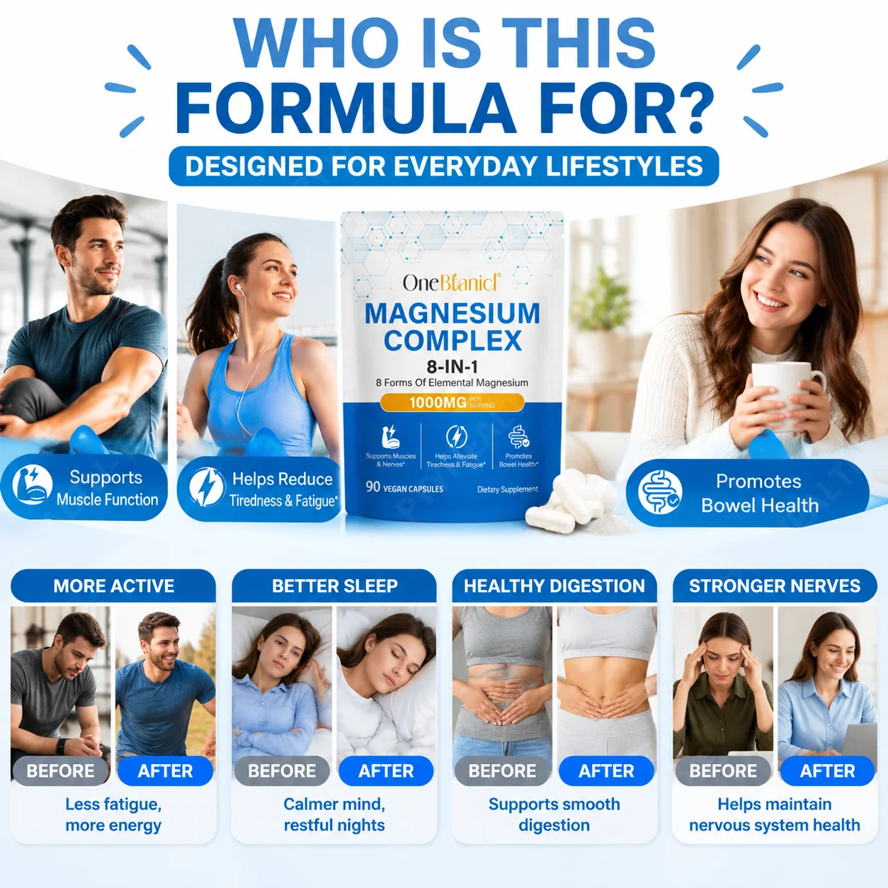 Magnesium Composite Capsules Promote Muscle and Nerve Health Energy Support Improve Intestinal Glycine Magnesium 90 45 Days