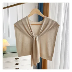 Summer Women Knit Shoulder Sunscreen Solid Shawl South Korean Cape Air Conditioned Room Female Neck Protection Ice Silk Cloak