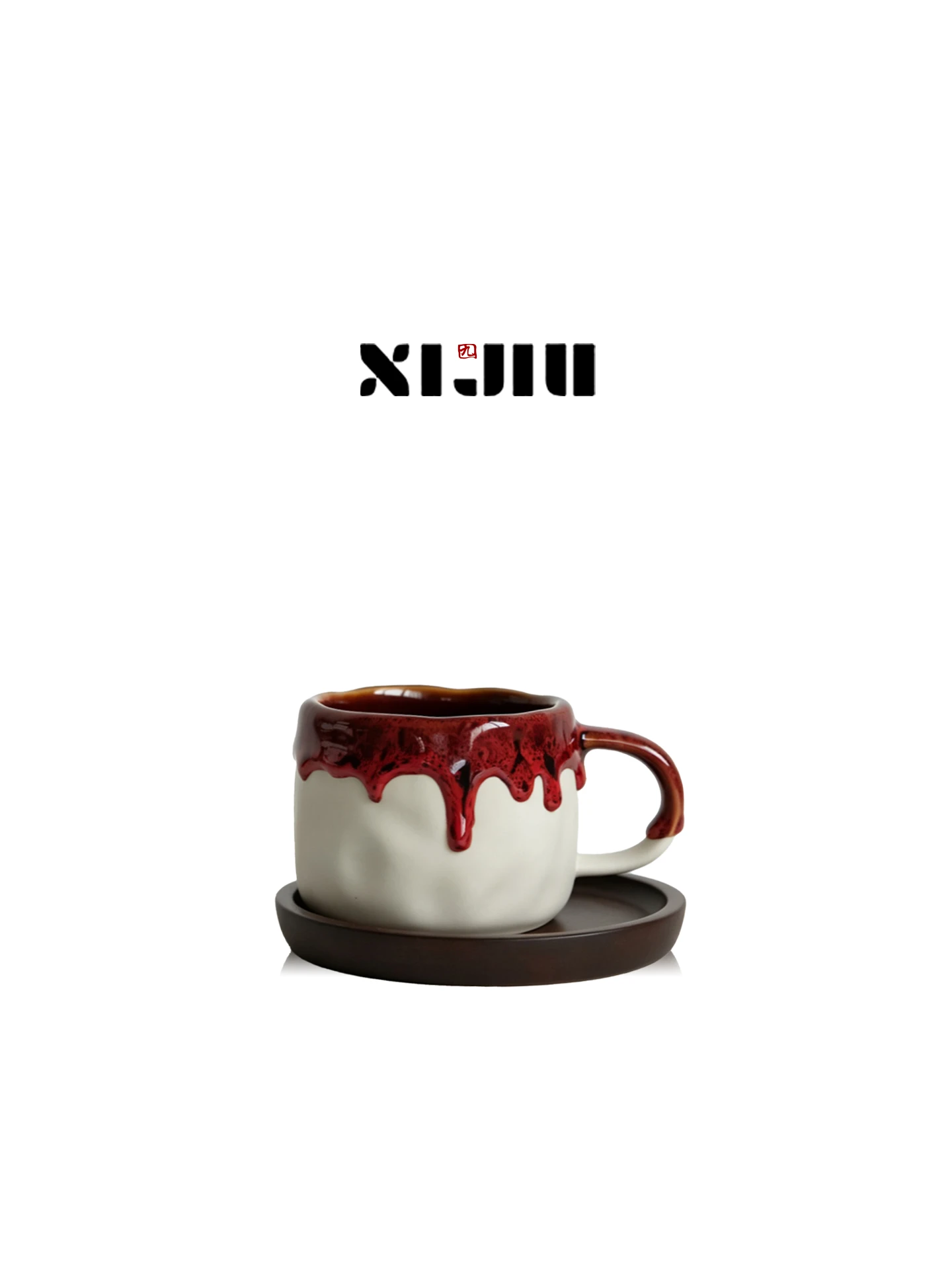 Retro Volcanic Snowfall Red And White Coffee Cups in Gift Box by XIJIU Ceramic Handmade Small  Style Coffee Utensils