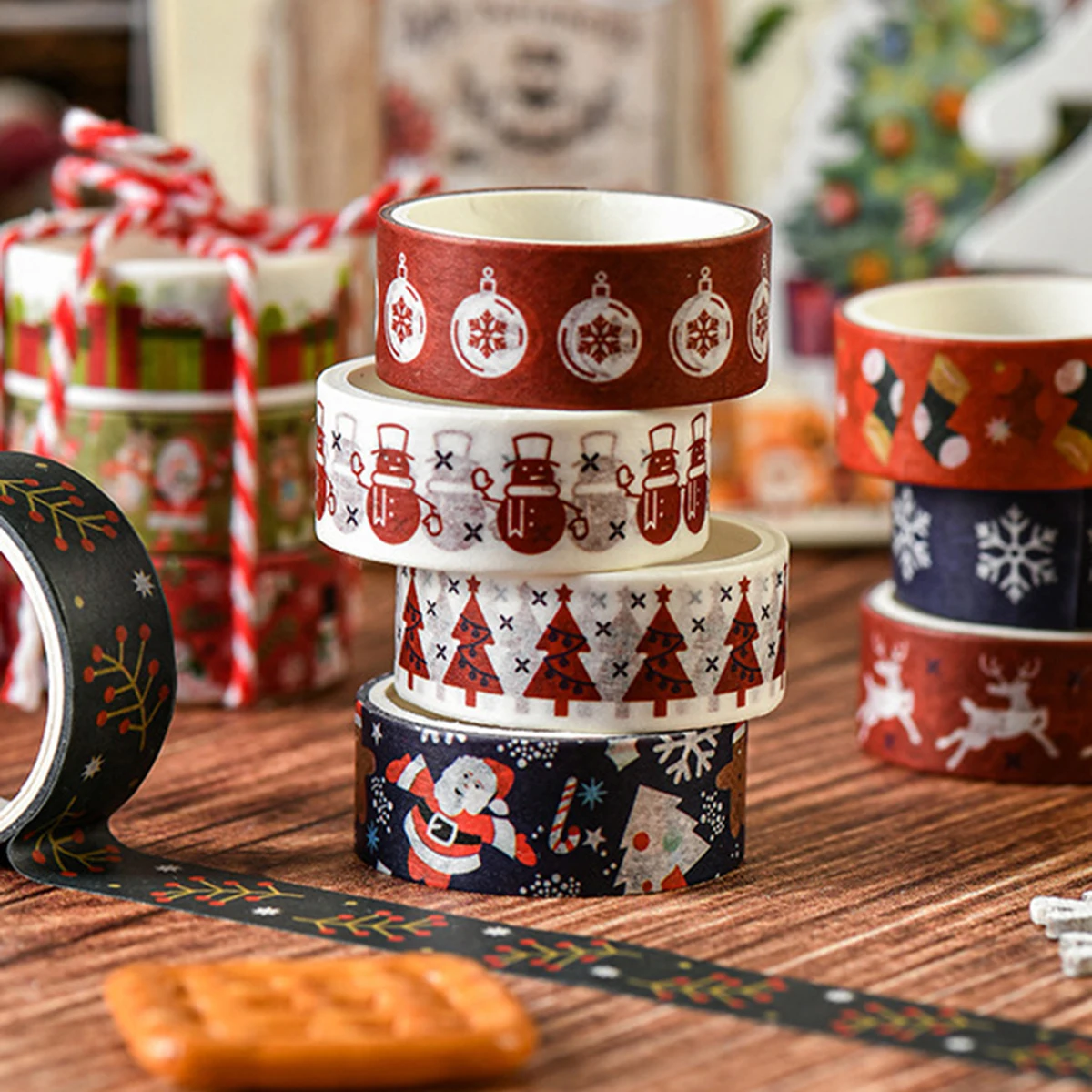 5 Rolls Christmas Washi Tape Set, 15mm X 2m Festive Decorative Masking Tape For Diy Journal Scrapbooking Gift Wrapping