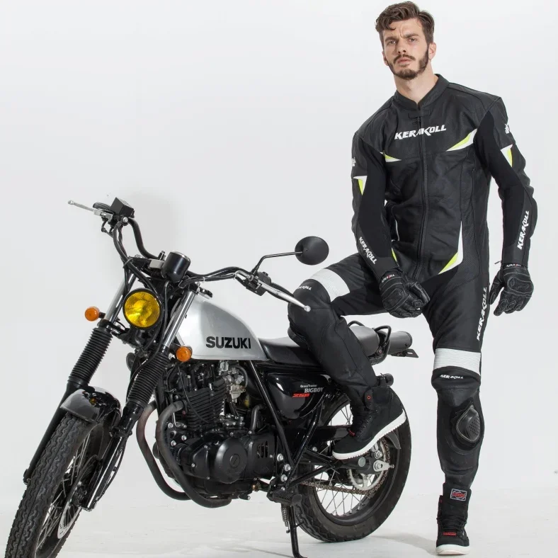 KERAKOLL tuta da motociclista monopezzo in vera pelle di vacchetta moto abbigliamento da Motocross traspirante con cursori protettivi