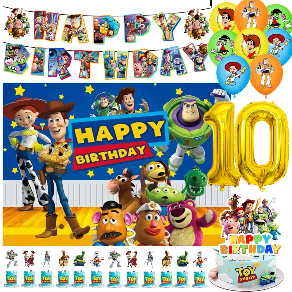 

Cartoon Movie Toy Story Theme Birthday Party Decoration Number Balloon Background Banner Cake Topper Party Supplies Kids Gifts