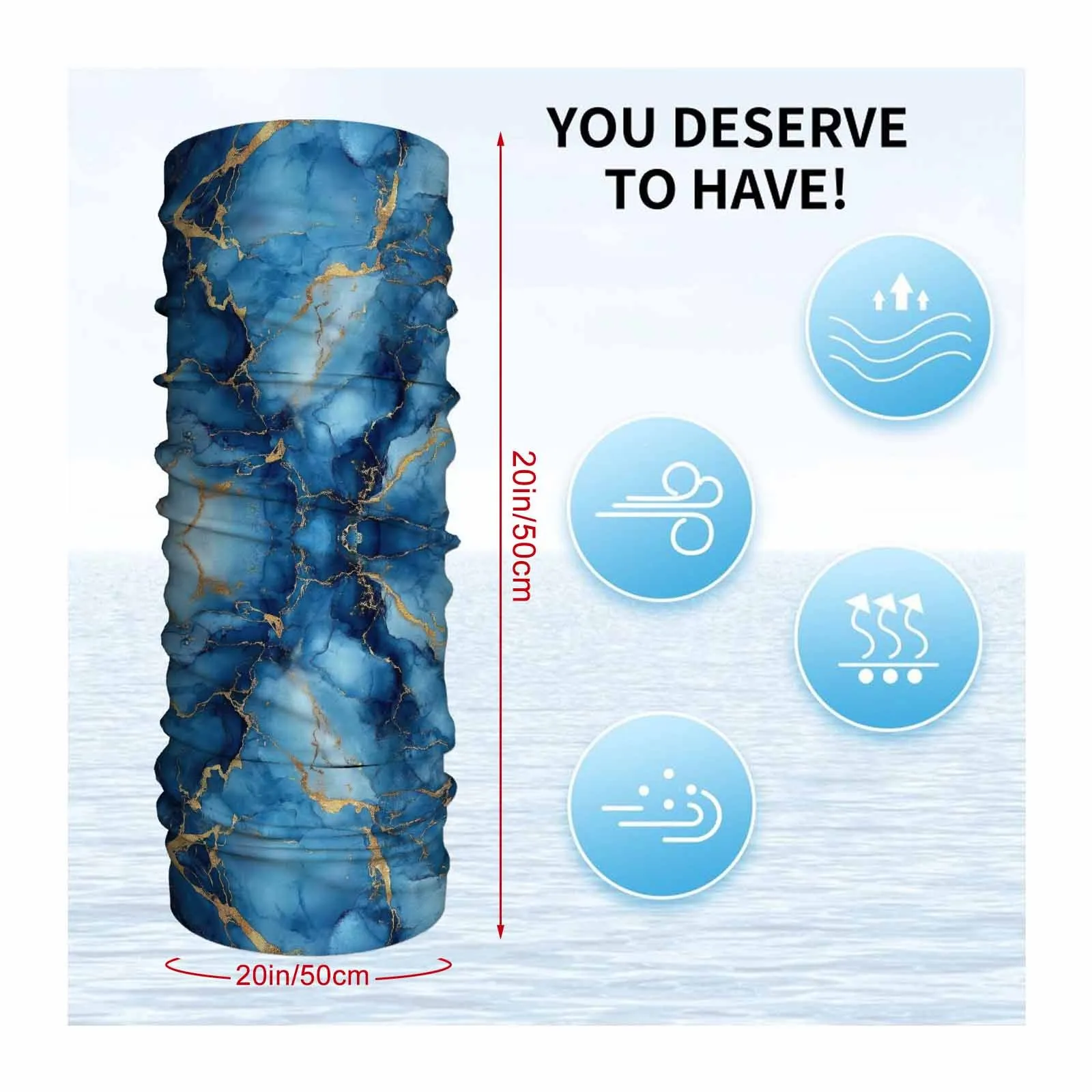 Customization Blue Marble, Golden Veins, Abstract Pattern Novel Design Multi Functional Print Scarf Suitable Outdoor Men Women