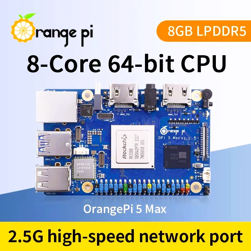 OrangePi5 MAX Rockchip Micro RK3588 memoria 4G/8G/16G Placa de desarrollo opcional, Pie naranja