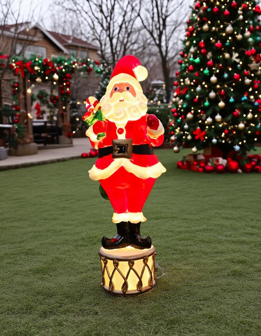 Outdoor Waterproof LED Santa Claus Sculpture Light Christmas Yard Decoration Lawn Ornament Lighting Display