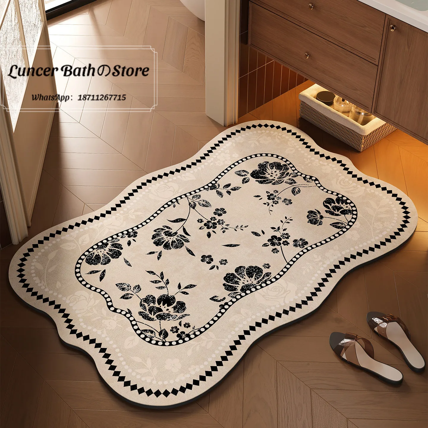 Light luxury bathroom floor mat, bathroom washable and quick-drying floor mat, easy to take care of, dirt-resistant and