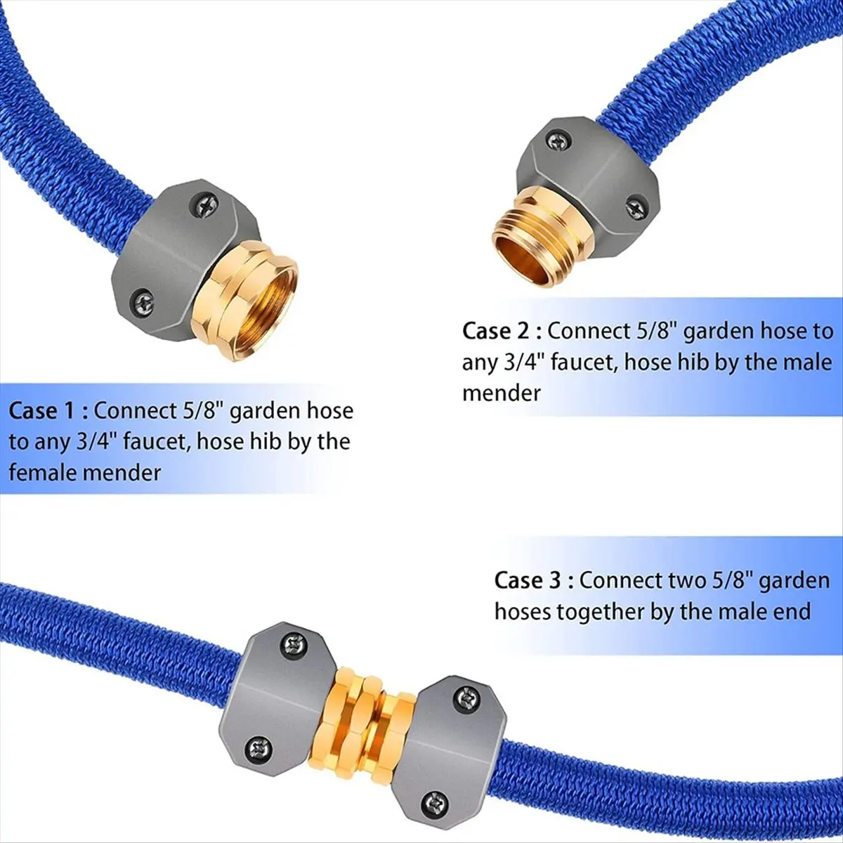2set Garden Hose Repair Kit, Male and Female Hose End, Suitable for 3/4 Inch and 5/8 Inch Garden Hoses