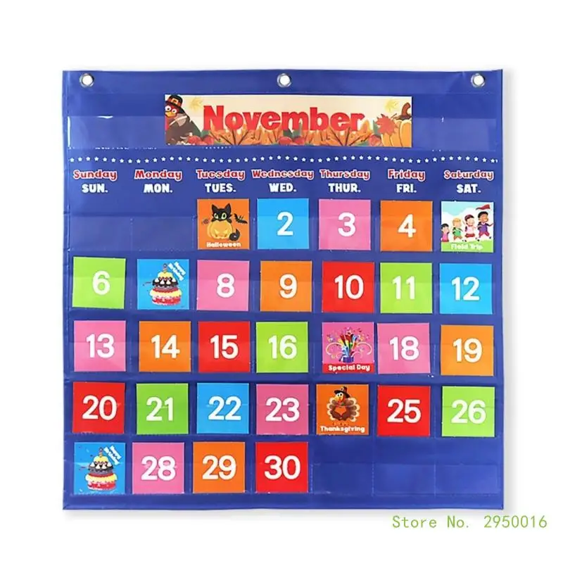 

Educational Classroom Calendar Pocket Chart Engaging Learning Tool Simplified Calendar with Educational Cards for Kids