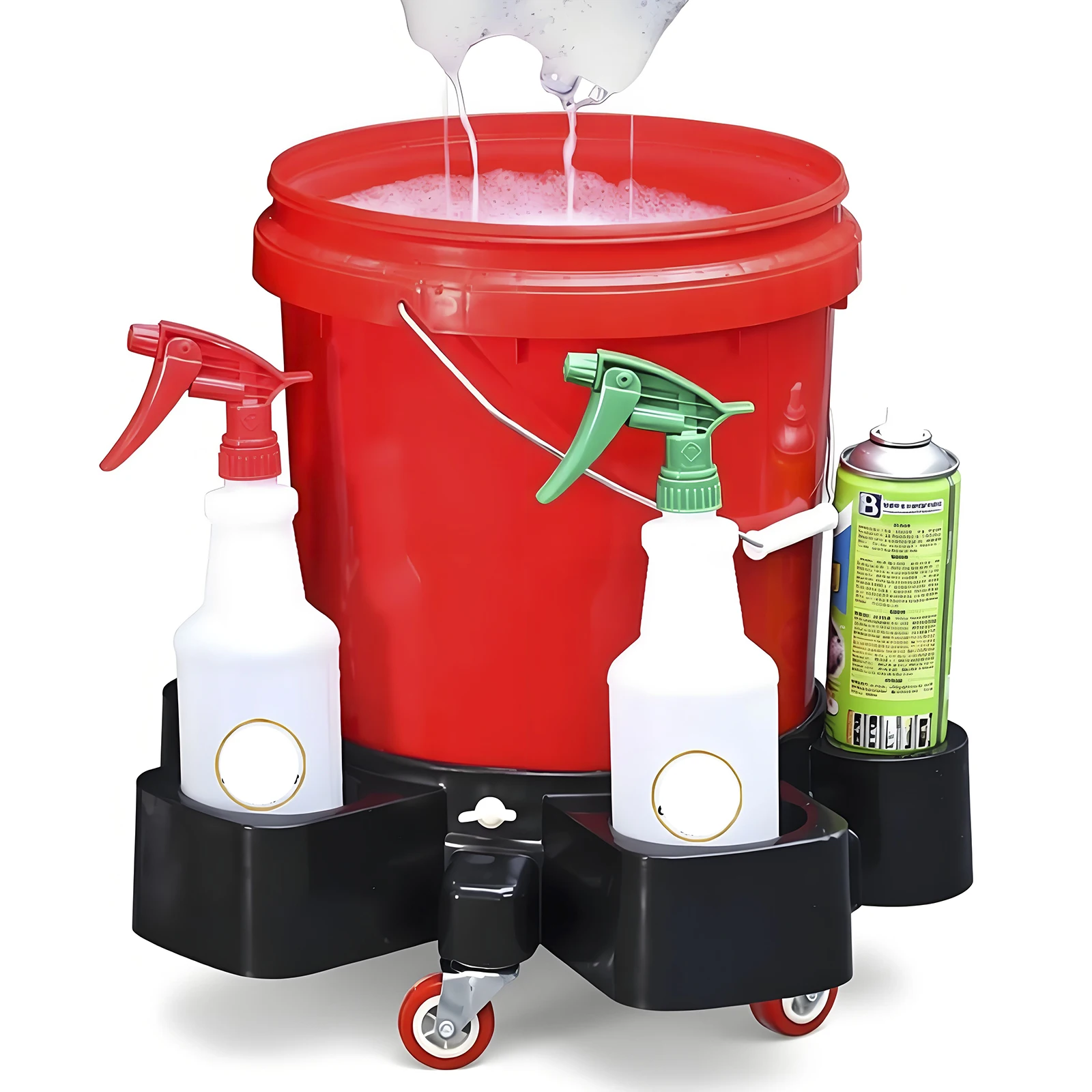 Mobile car wash bucket Pulley car wash bucket stool Multi functional mobile water bucket Car washing tool storage bucket 1 Set
