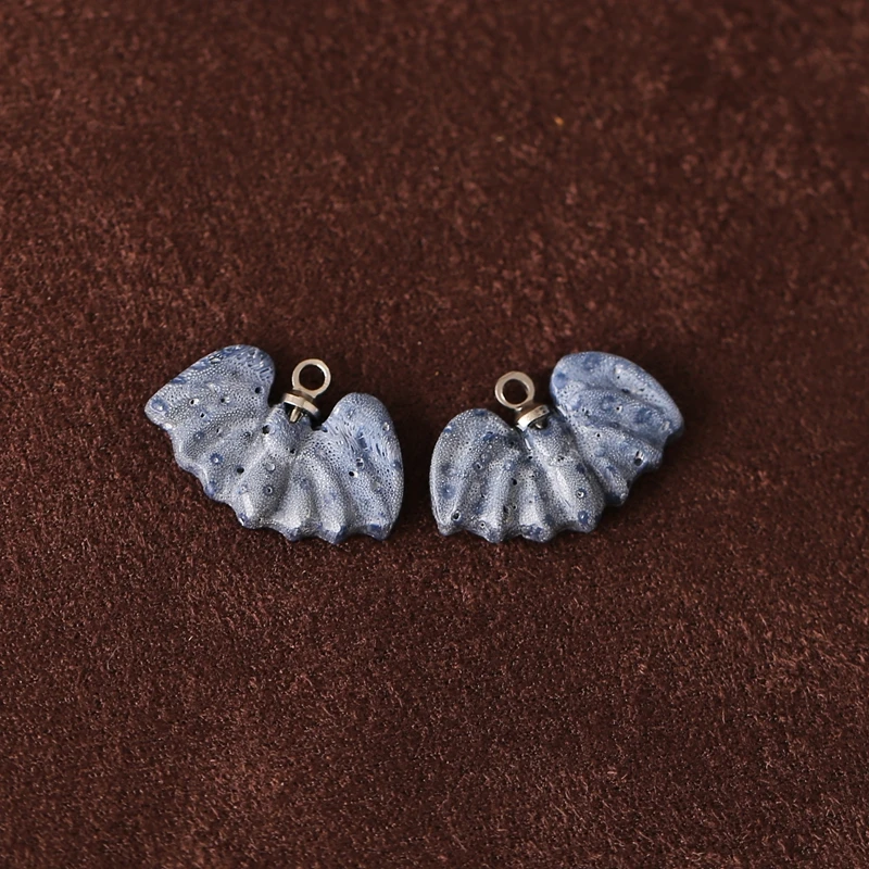 B&F Natural Blue Coral Hand-carved Bat Earrings 18x12mm 1.9g Halloween DIY Party Accessory Eco-friendly Jewelry Gift