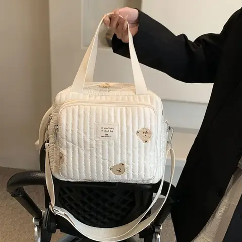 귀여운 곰 엄마 가방 코튼 지퍼 기저귀 가방 여성 핸드백 기저귀 캐디 주최자 아기 출산 수하물 가방