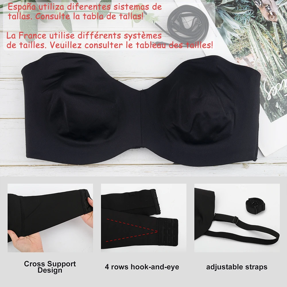 Sheroine Plus Size Women Bra Strapless Push Up Seamless Underwire Large Breasts Support Convertible Smoothing Unpadded Bras