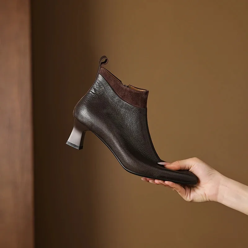 

Women's Genuine Leather Pointed Toe Ankle Boots Brown with Heels Female Chealse booties Woman Trends 2026 on Offer Footwear