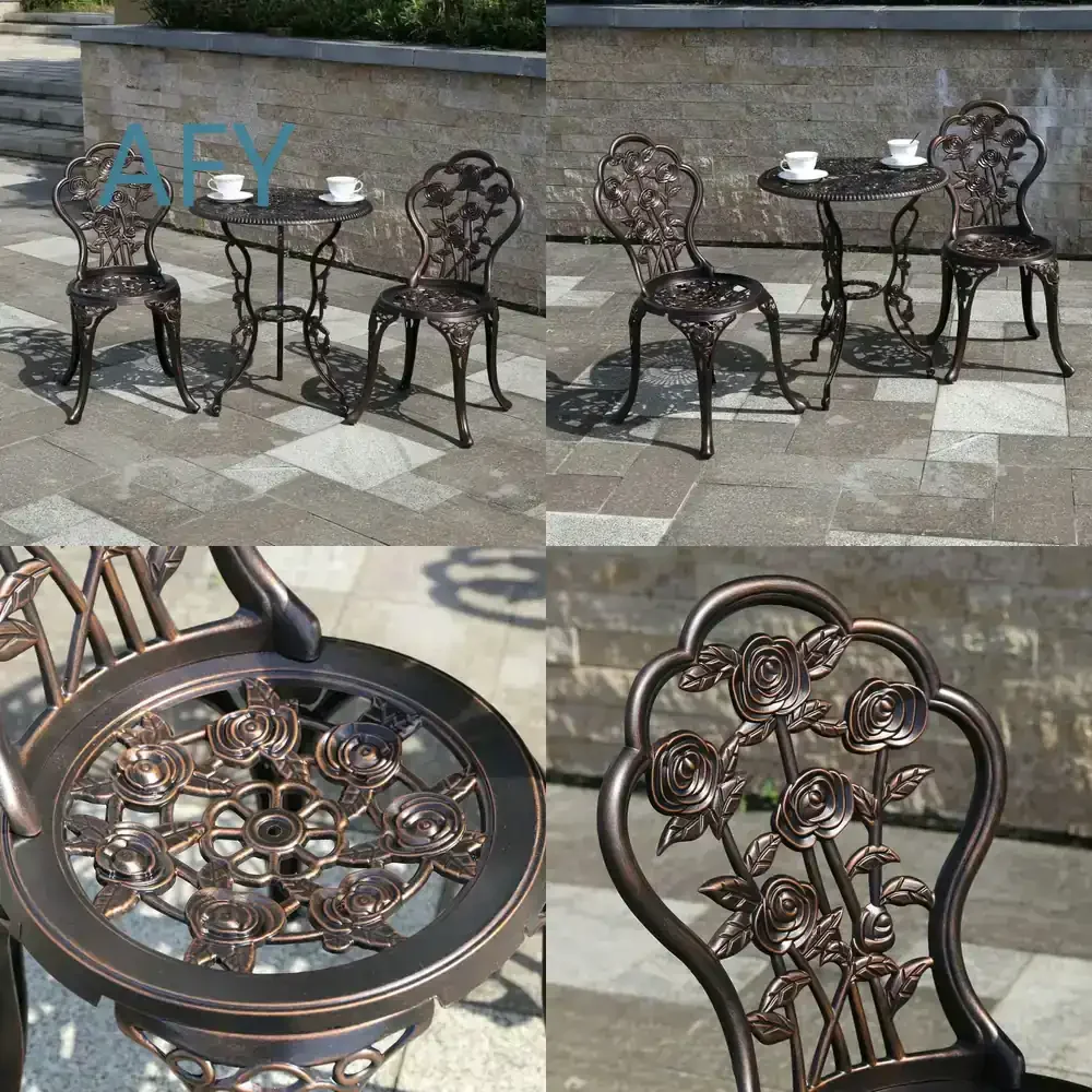 Outdoor Leisure Cast Aluminum Dining Set of 3 Pieces Wholesale for Round Table and Chairs
