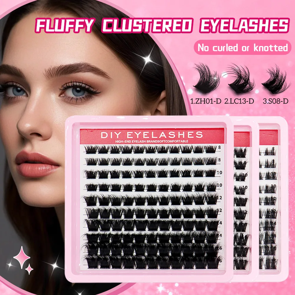 ふわふわクラスターまつげ 8-16mm 混合長さ DIY エクステンションつけまつげ、長くボリュームのある上まつげ