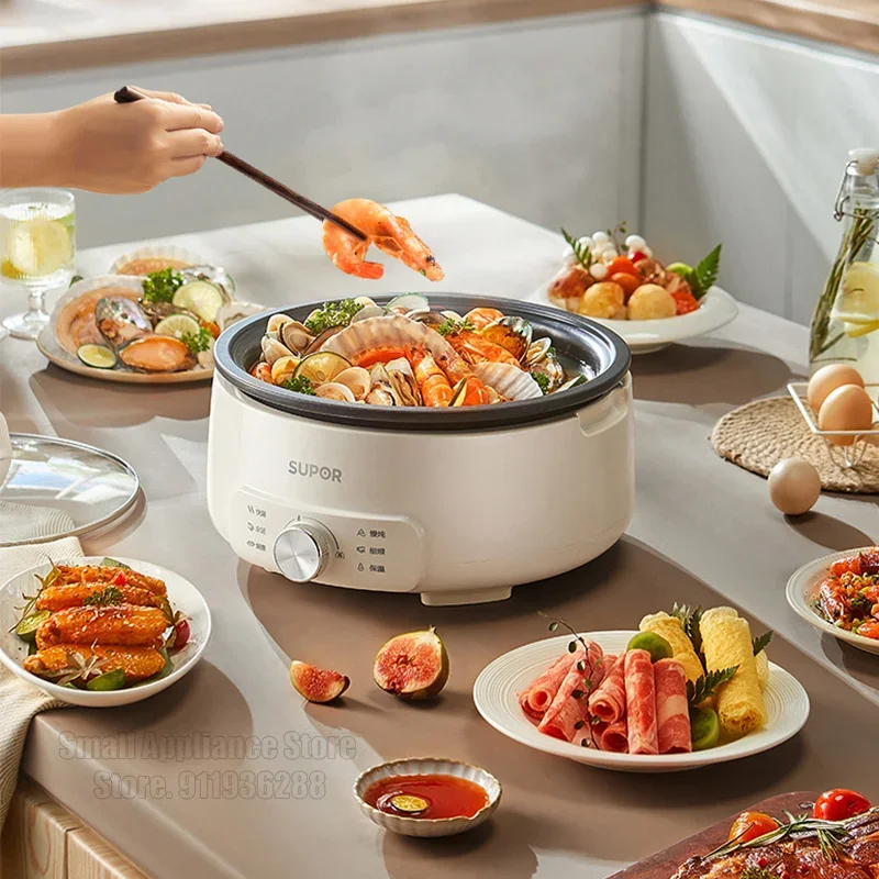 SUPOR 4L Electric Cooking Pot Mini Multicooker Split Type Electric Cooker Hot Pot Non-stick Electric Skillet Food Steamer 220V