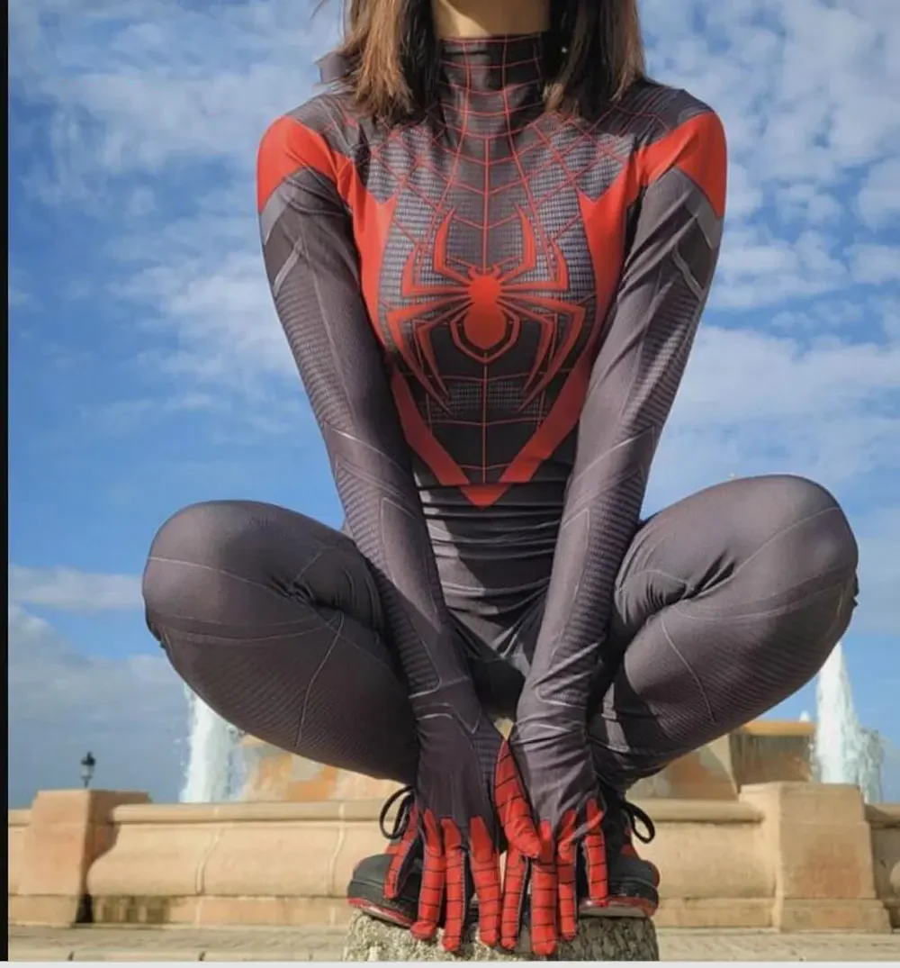 Woman Spider Cosplay Miles Morales PS5 Costume Adults Kids Peter Parker Superhero Zentai Bodysuit Party Jumpsuit