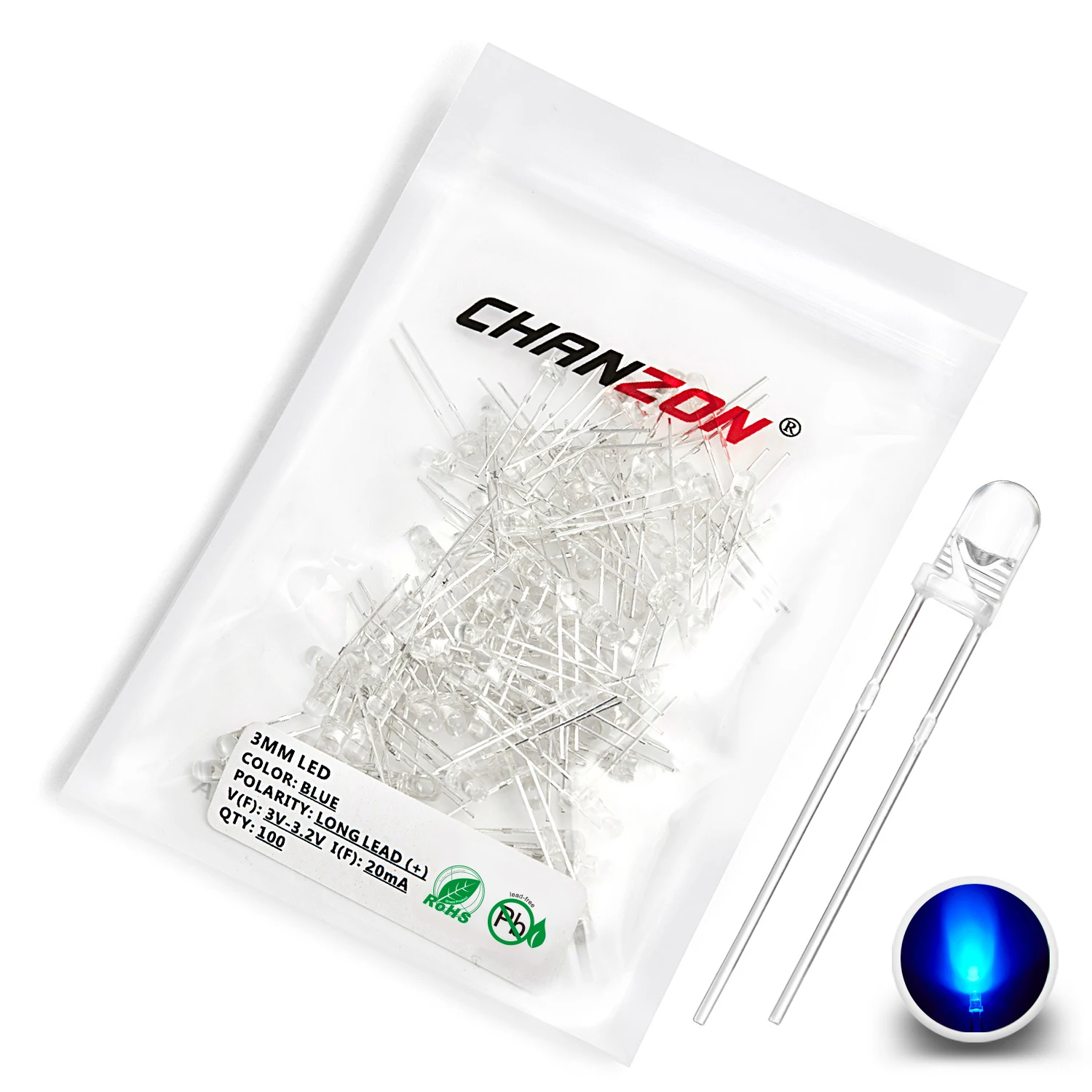 100 Stück 3 mm LED-Dioden, ultrahell, warmweiß, rot, grün, blau, UV-Lila, gelb, orange, rosa, 2 V, 3 V, mehrfarbiges Emitting-Sortiment