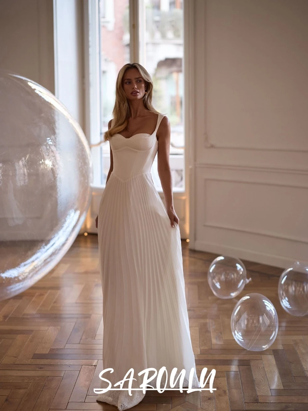 

Charming Heart-shaped Neckline Classy Wedding Gown Customized Dreamy Lace Pleated Ruched A Line Princess Destination Bride Dress