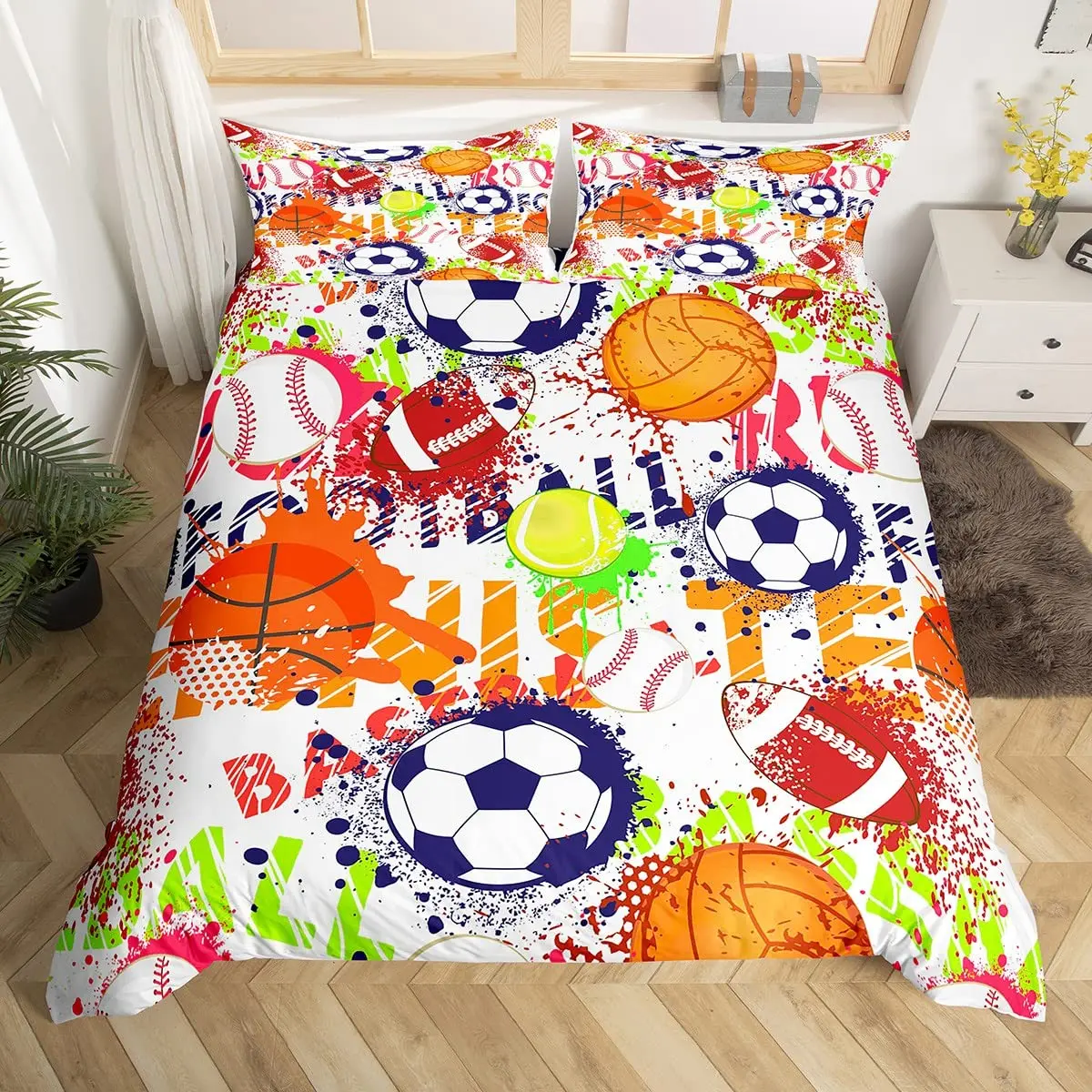 

Blue Flame Soccer Duvet Cover Set For Teens Boy 3D Print Football Quilt Cover Set Full Size Fire And Ice Bedding Set Queen Size