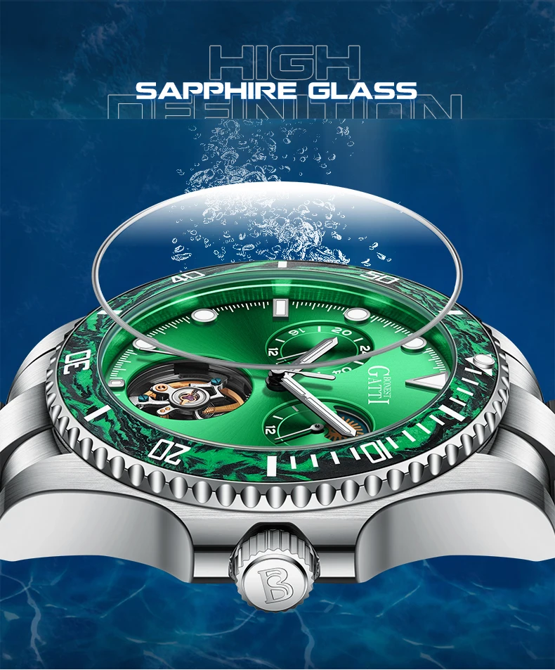 BONEST GATTI Orologio automatico da uomo 42mm Orologio da polso meccanico 10Bar Zaffiro quadrante scheletrato luminoso Lunetta in fibra di carbonio