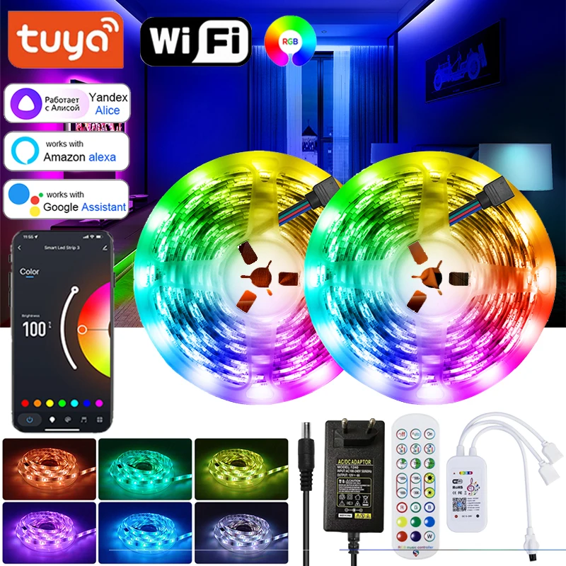 

Wifi Led Strip Lights Bluetooth Music Led Tape Light 220V Alexa Led Lighting Strips Adhesive Led Strip 12v Rgb 5050