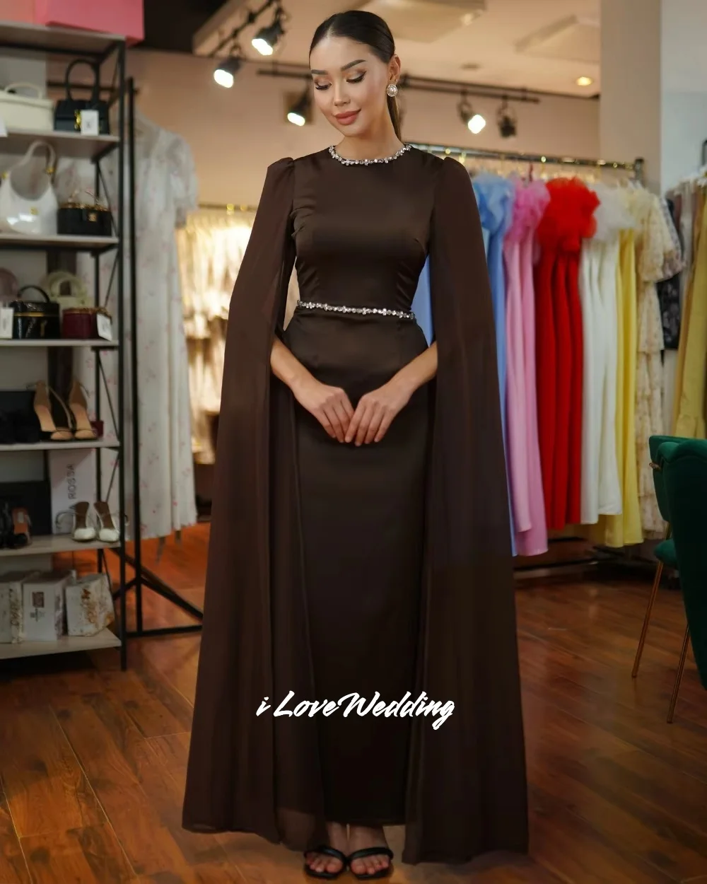 

Brown O-Neck Prom Dresses Beaded Mermaid Dubai Saudi Arabia Bespoke Occasion Dresses High Quality Ankle-Length Pleated Customize