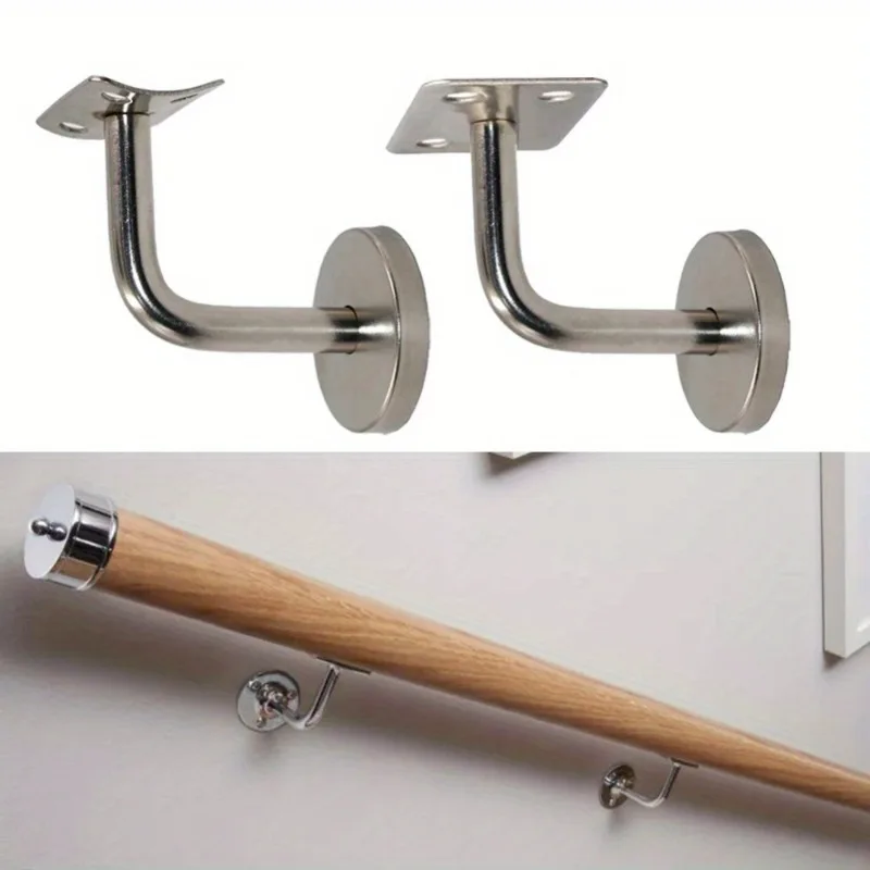 2Pcs Stair Handrail Brackets Stainless Steel Wall Support Hand Rail Silver Balustrade for Household Hotels Hardware Tools