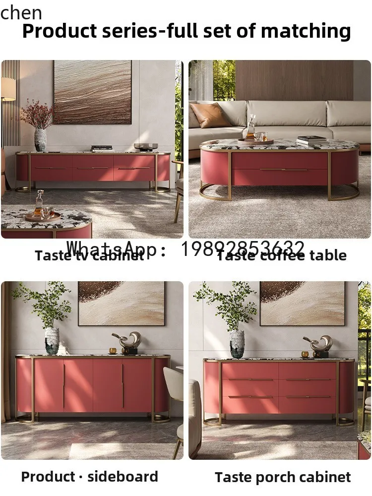 light luxury natural marble dining side cabinet high-end modern wall solid wood decorative cabinet