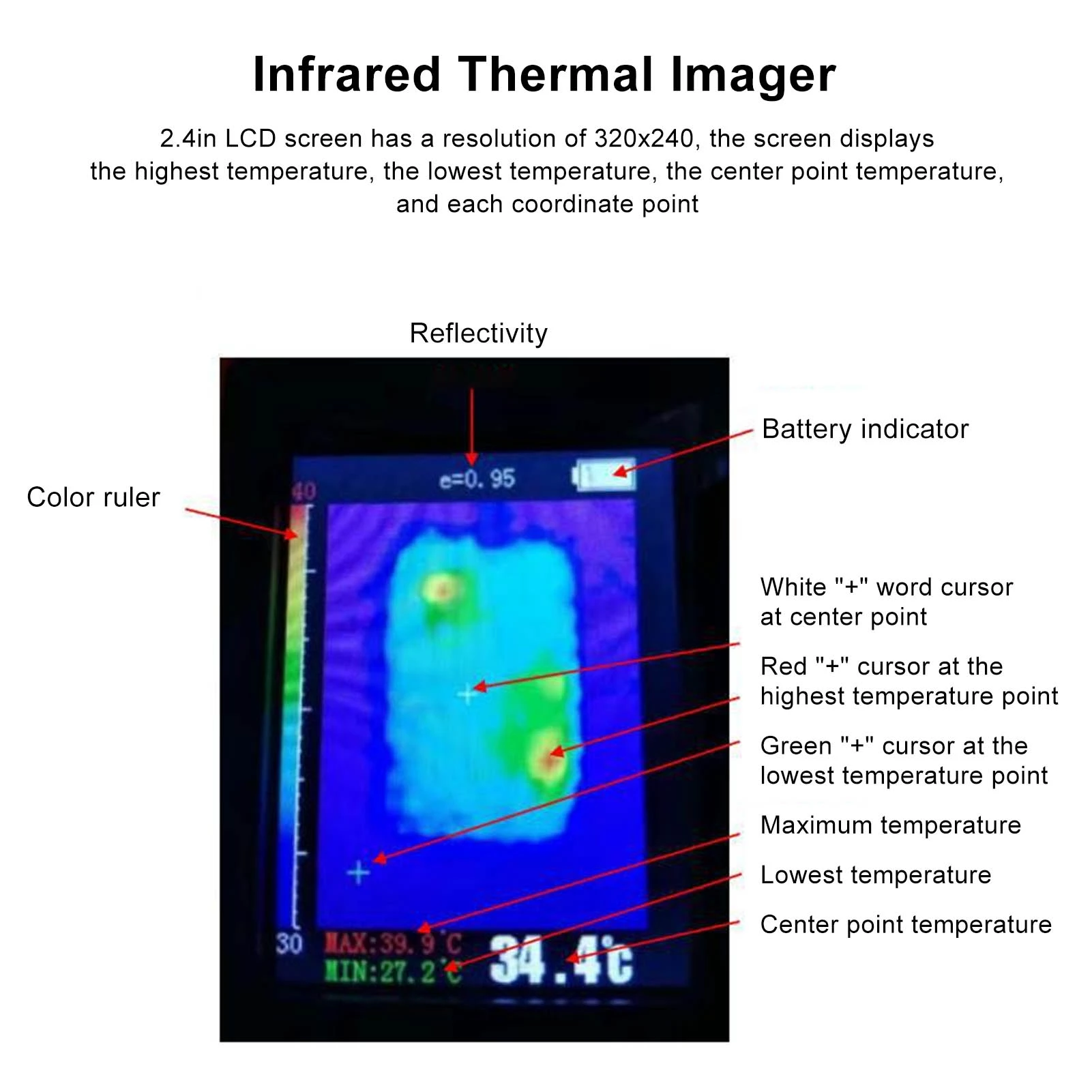 Infrared Thermal Imager Handheld Portable 2.4in LCD Digital Imaging Camera Visual Thermometer Infrared Thermal Imager