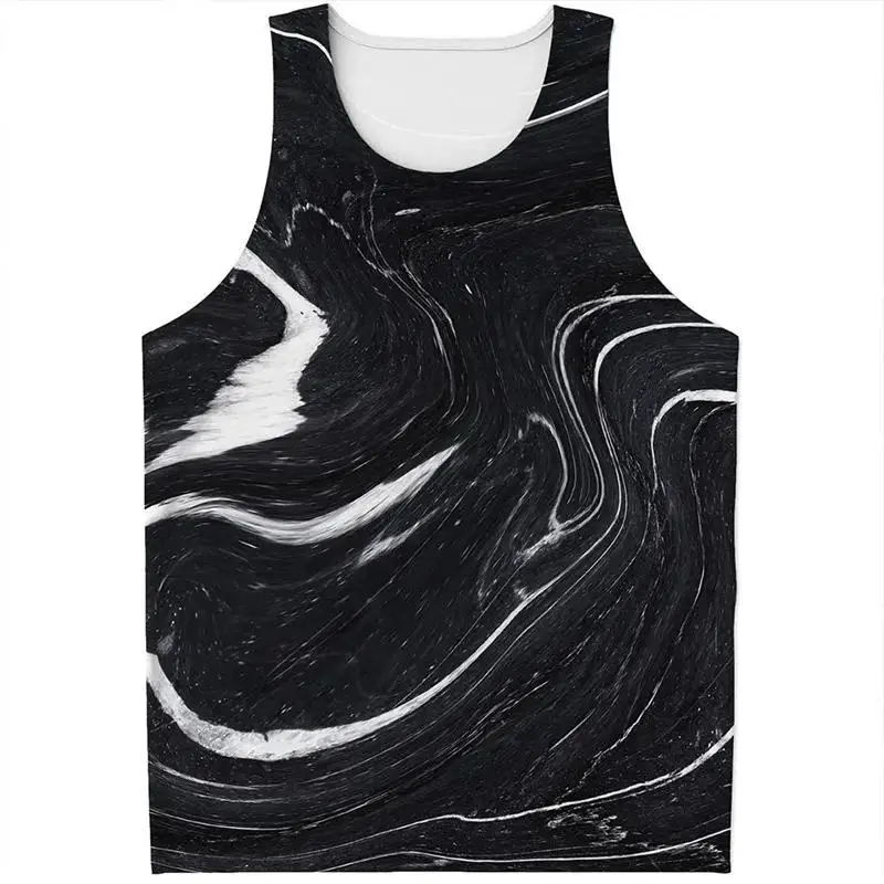 3D Printed Black and White Marble Pattern Vest for Men's Casual Sleeveless T-shirt for Men's Quick Drying Vest Clothing