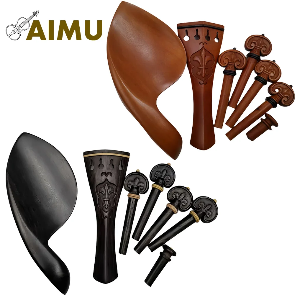 

Carved Jujube Ebony Violin Accessories Set Parts,Violin Pegs Tailpiece With Engraving Pattern Chinrest Endpin, 4/4