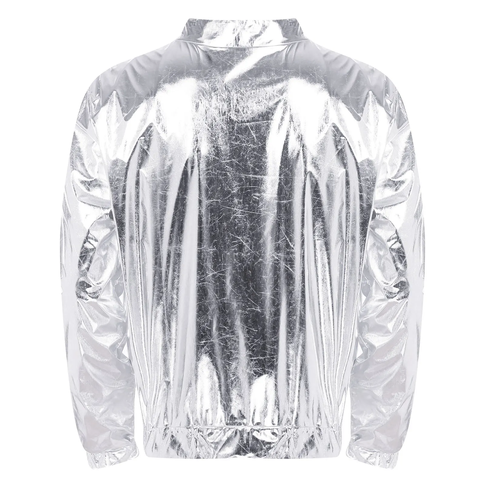 Shiny Men Metallic Long Sleeve Jacket Stage Performance Disco Dance Zipper Sweatshirt Outwear for Music Festival Club Party Wear