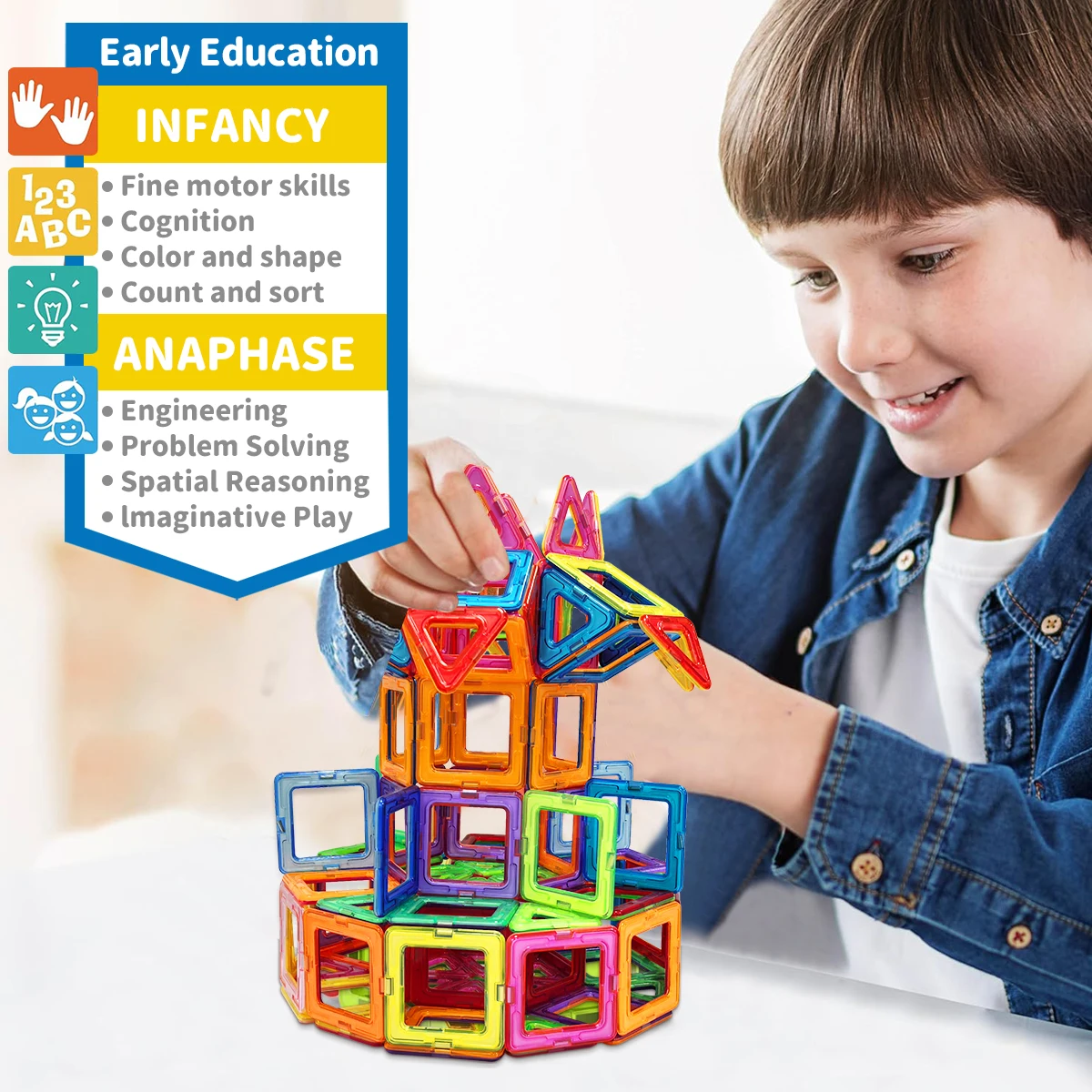 Magnetic Building Blocks for children's Toys, Puzzle Learning, Birthday and Christmas Gifts