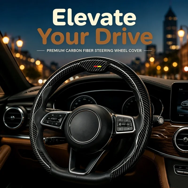 German Three-Tone Car Steering Wheel Cover with Carbon Fiber Texture，Comfortable Grip，One-Piece Installation, No Slipping，Univer