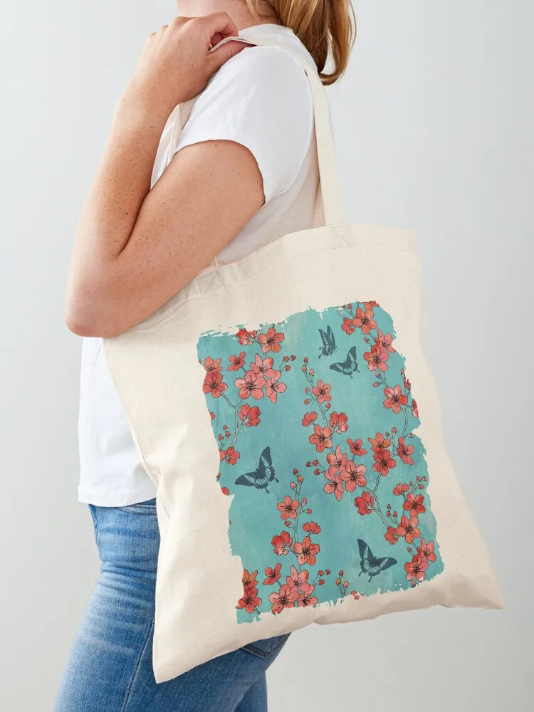

Sakura butterflies in turquoise Tote Bag Canvas bag for women ecological bags large size bags Reusable bags