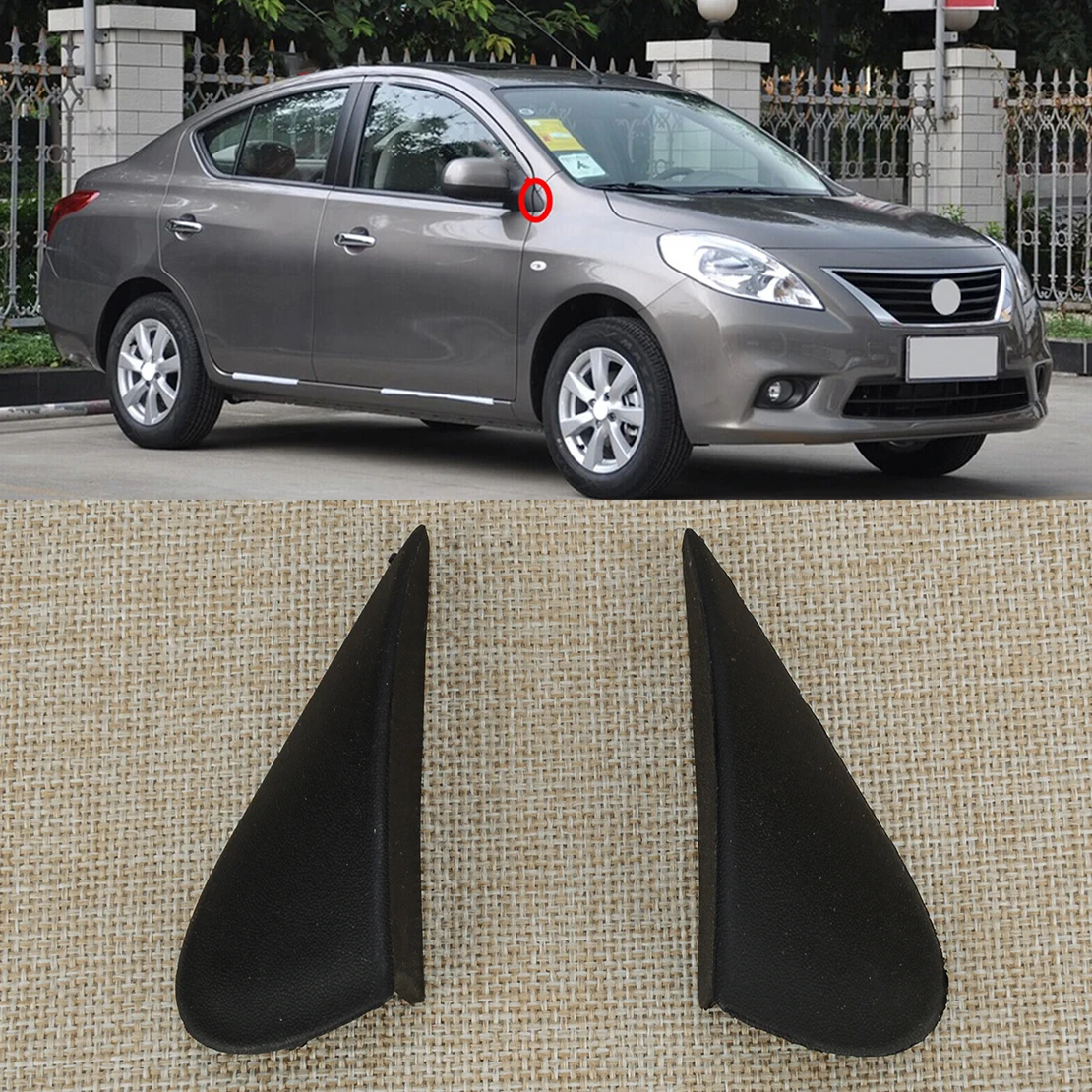 

963193AW0A 1 Pair Black Car Exterior Rearview Mirror Corner Triangle Trim Cover 963183AW0A Fit for Nissan Versa 2012 2013 2014