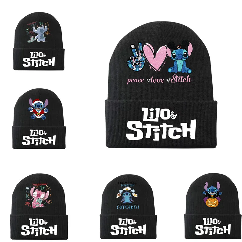 

Disney Lilo &Stitch Cartoon Beanies Autumn Winter Warm Hat Children's Casual Cap Knitted Ear Protection Kids Cold Beanies Hats