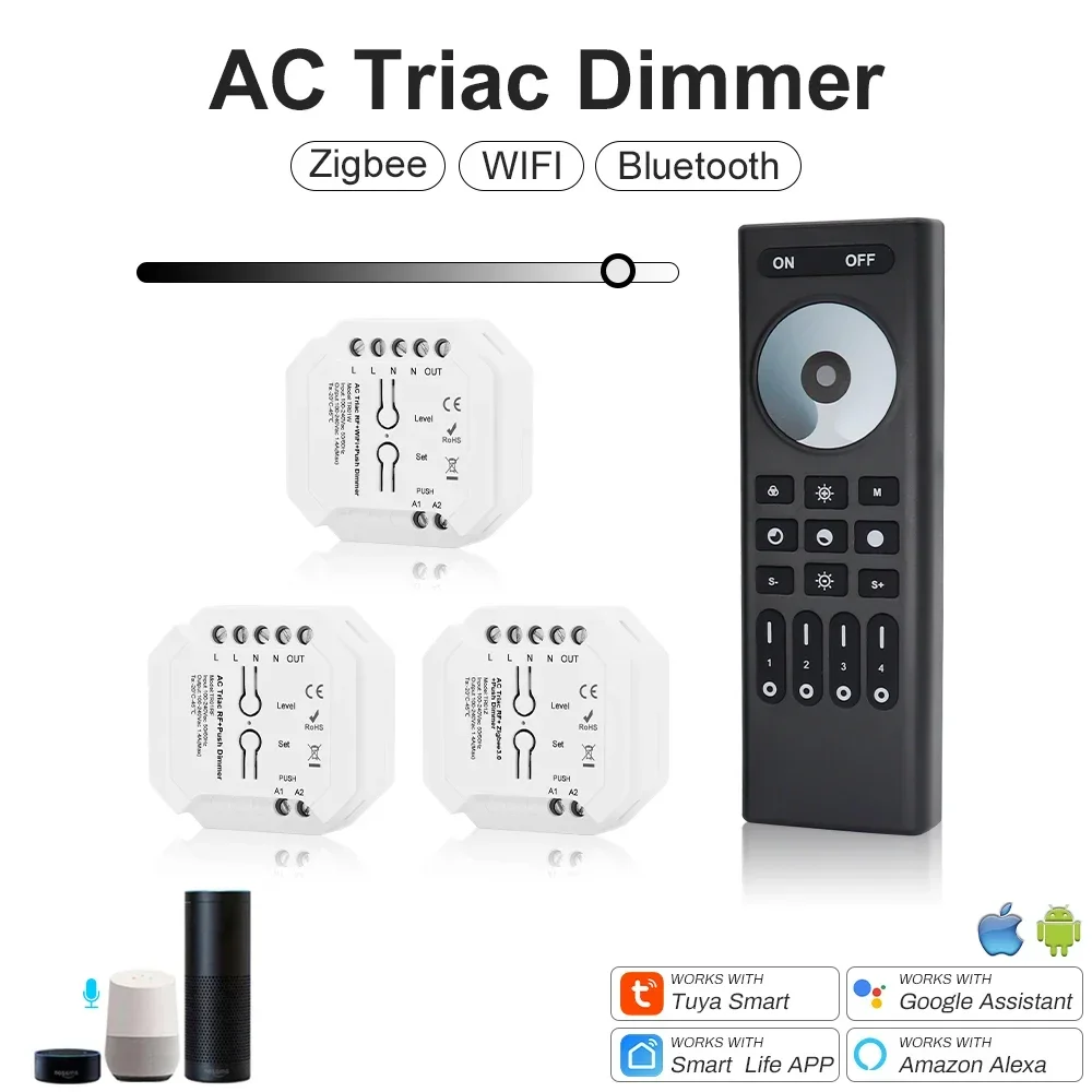 AC 110V 240V AC Triac Dimmer ZIGBEE Tuya WiFi RF LED Controller For Single Color LED Light LED Switch Support Google Assistant