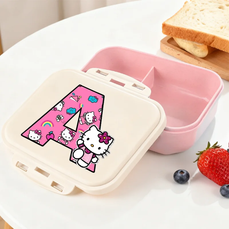 

Ланч-боксы Hello Kitty для дома, офиса, пикника, сумка для обеда, кавайный аниме-принт с буквами A-Z, термоизолированный контейнер для бенто для женщин, подарок
