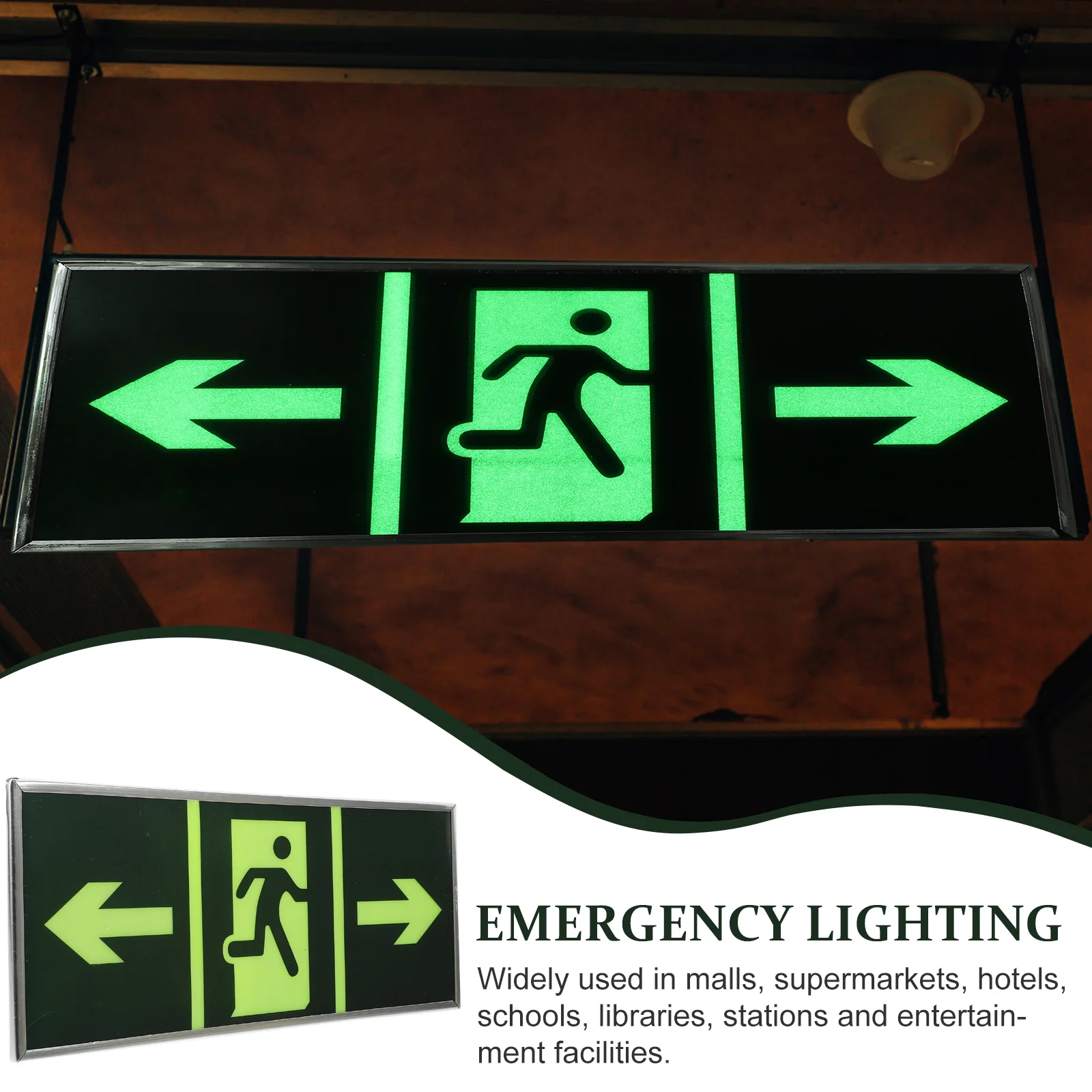 

2pcs Luminous Evacuation Sign Floor Stickers Emergency Exit Indicator Premium Acrylic Night Glow Exit Signs Wear Resistant