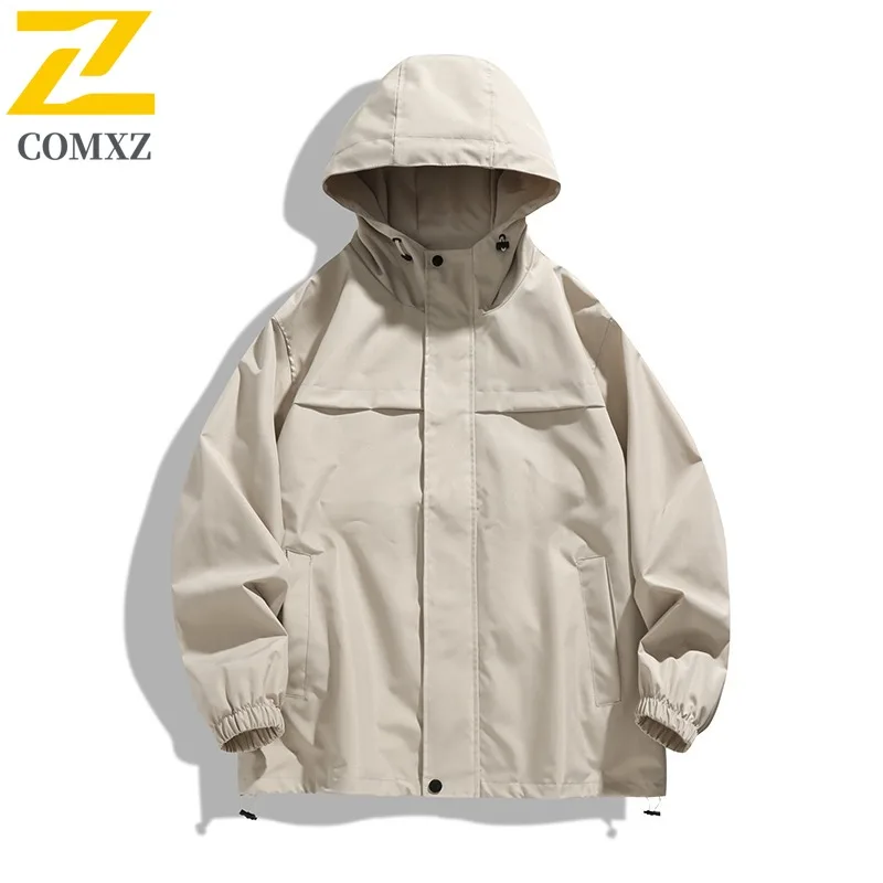 

COMXZ 2025 Mens Hooded Jacket Spring Autumn Casual Japanese Style Loose Fit Windproof Coat