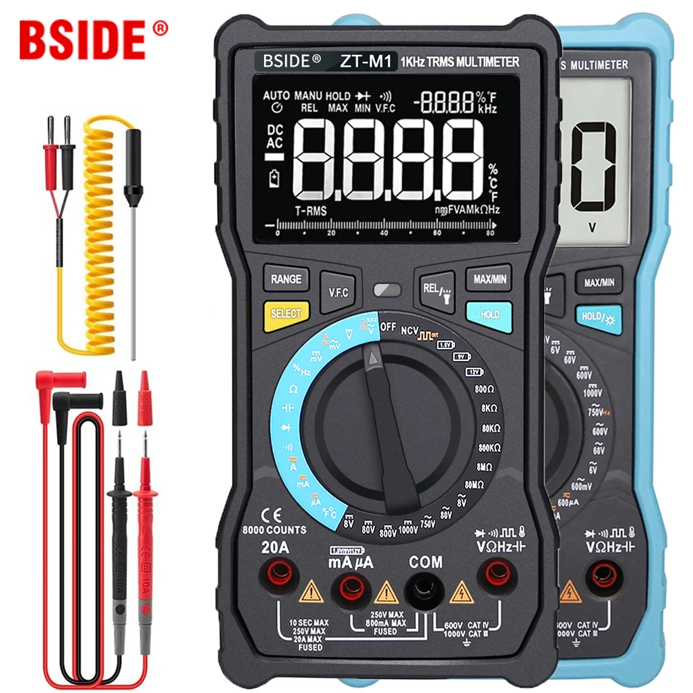 Profesjonalny cyfrowy multimetr True RMS 8000 analogowy Tester 20A prąd DC AC napięcie pojemność VFC ohm bateria Hz test