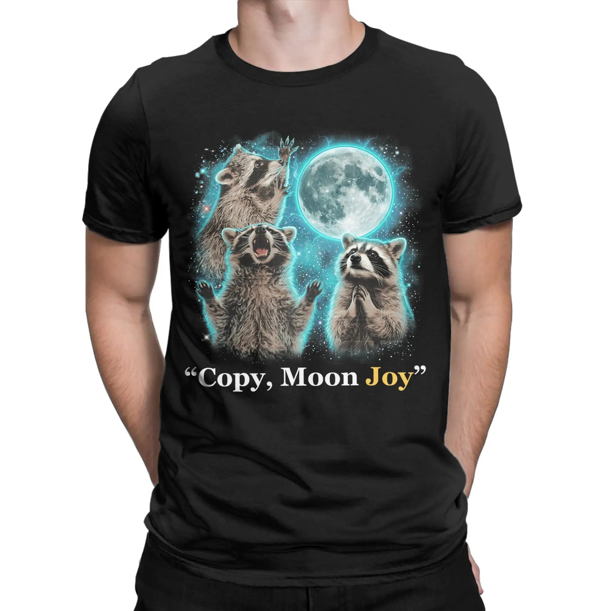 Raccoon Copy Moon Joy 3 Racoons Howling Funny Meme T Shirt Summer  Y2K Funny T-Shirts For Man Short Sleeve Casual Clothes
