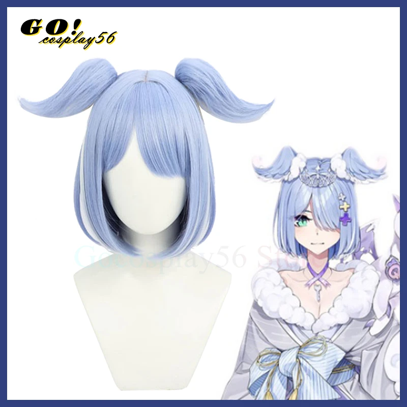 

Vtuber Elira Pendora Cosplay Wig Ears Light Blue Short Straight Hair Idol Youtuber Gragon Headwear