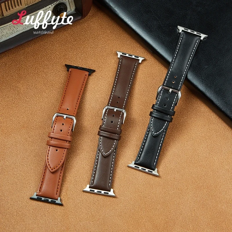 สายนาฬิกาหนังสำหรับสายคาด Apple Watch 49มม. 44มม. 45มม. 42มม. 38มม. 40มม. 41มม. สร้อยข้อมือผู้ชายผู้หญิง iWatch Series 8 7 6 5 4 3 SE