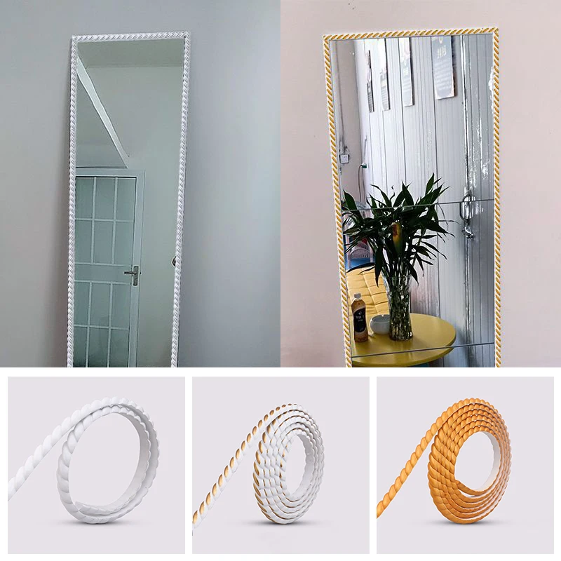 PVC Livingroom Mirror Edge Banding Strips Self-Adhesive Wall Gap Line Decor Strip Waterproof Dustproof Ceiling Baseboard Strip
